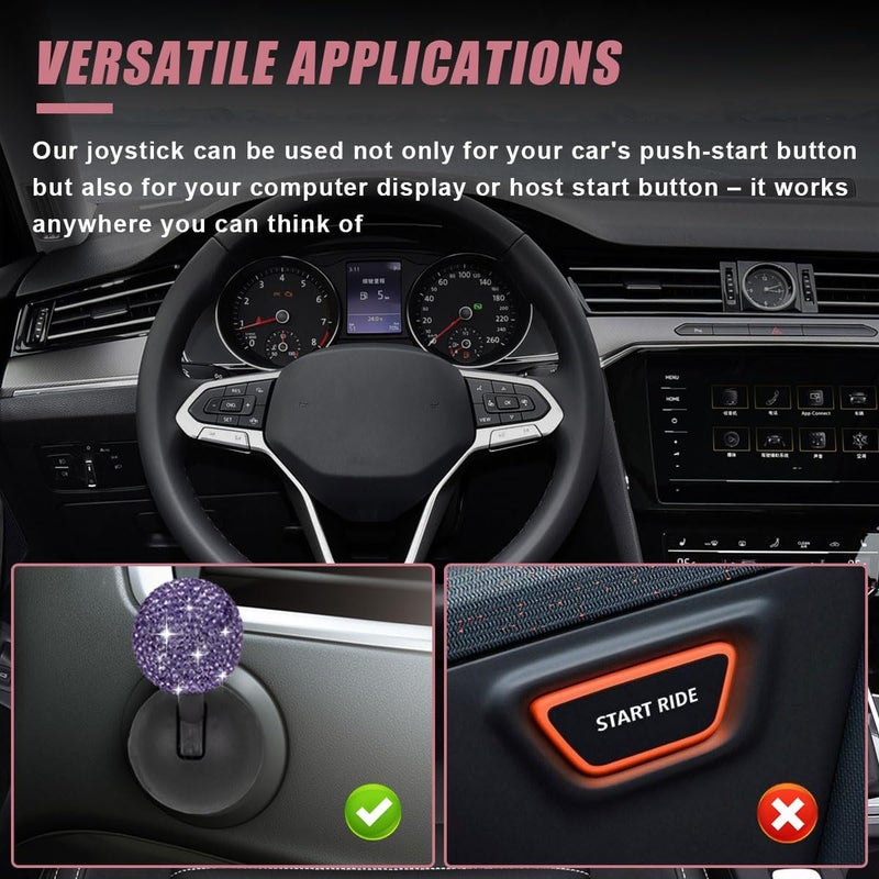 LHDOS Car Push Start Button Cover, Rhinestone Engine Start Stop Button Joystick Covers, One-Button Push to Start Rocker Cover, Car Interior Decoration Accessories for Cars, Computers, and More (Purple) - Image 5
